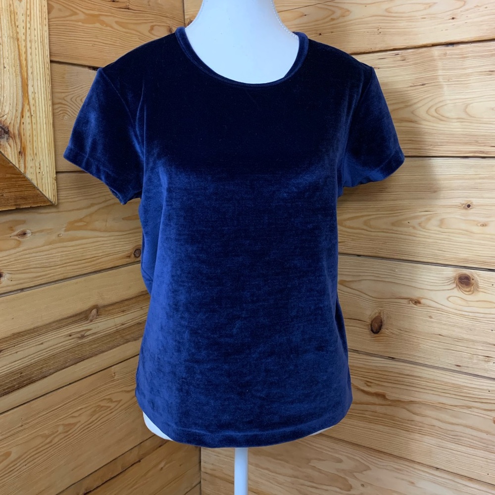 Limited America Navy Blue Velvet Short Sleeve Crew‎ Neck Top Tee Large